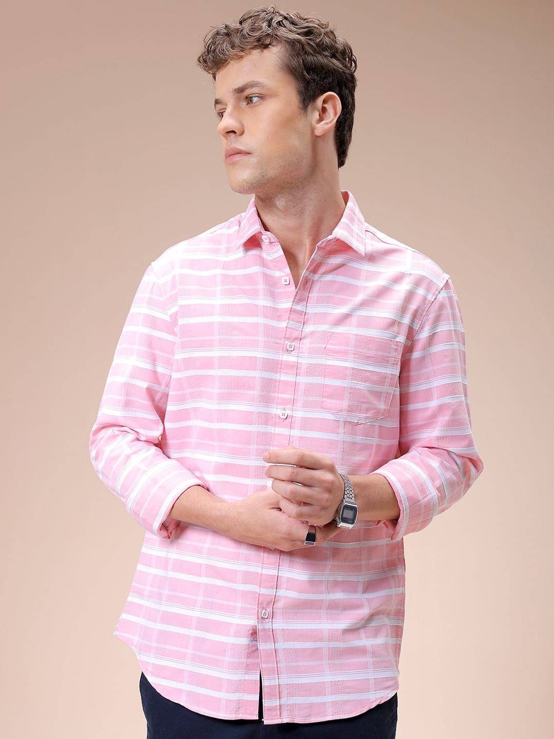 The Indian Garage Co Men Spread Collar Checked Cotton Slim Fit Casual Shirt The Indian Garage Co Men Spread Collar Checked Cotton Slim Fit Casual Shirt