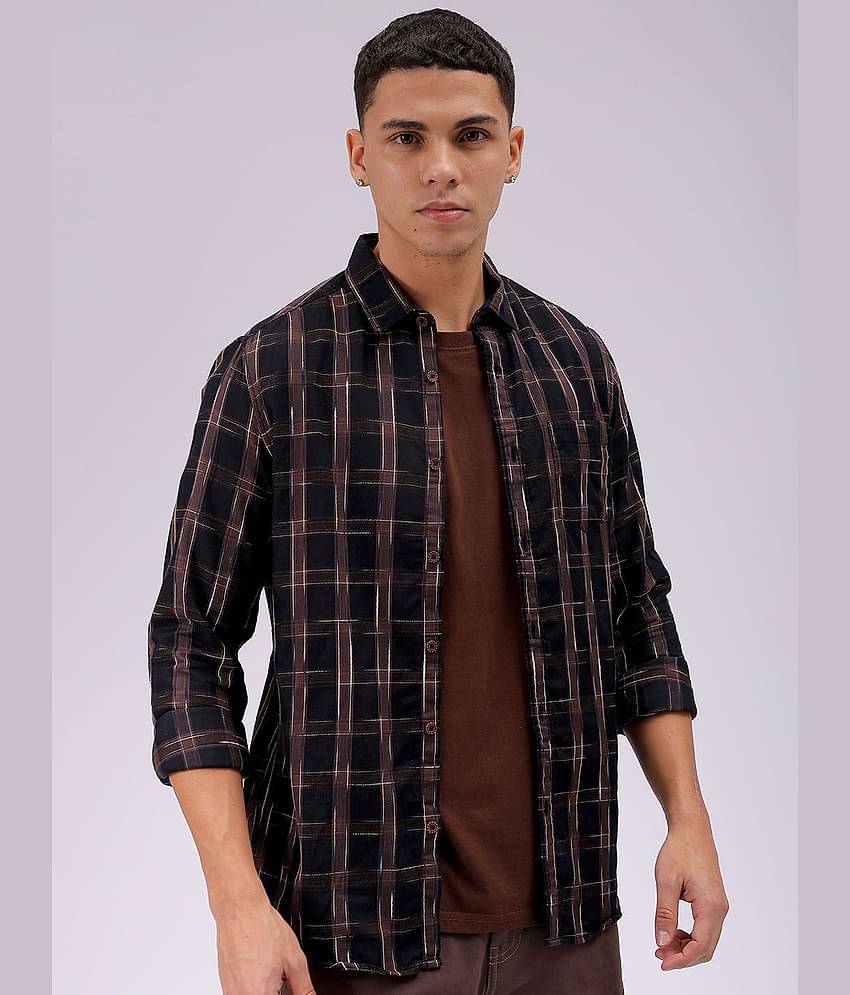 The Indian Garage Co Men Cutaway Collar Checked Cotton Slim Fit Casual Shirt