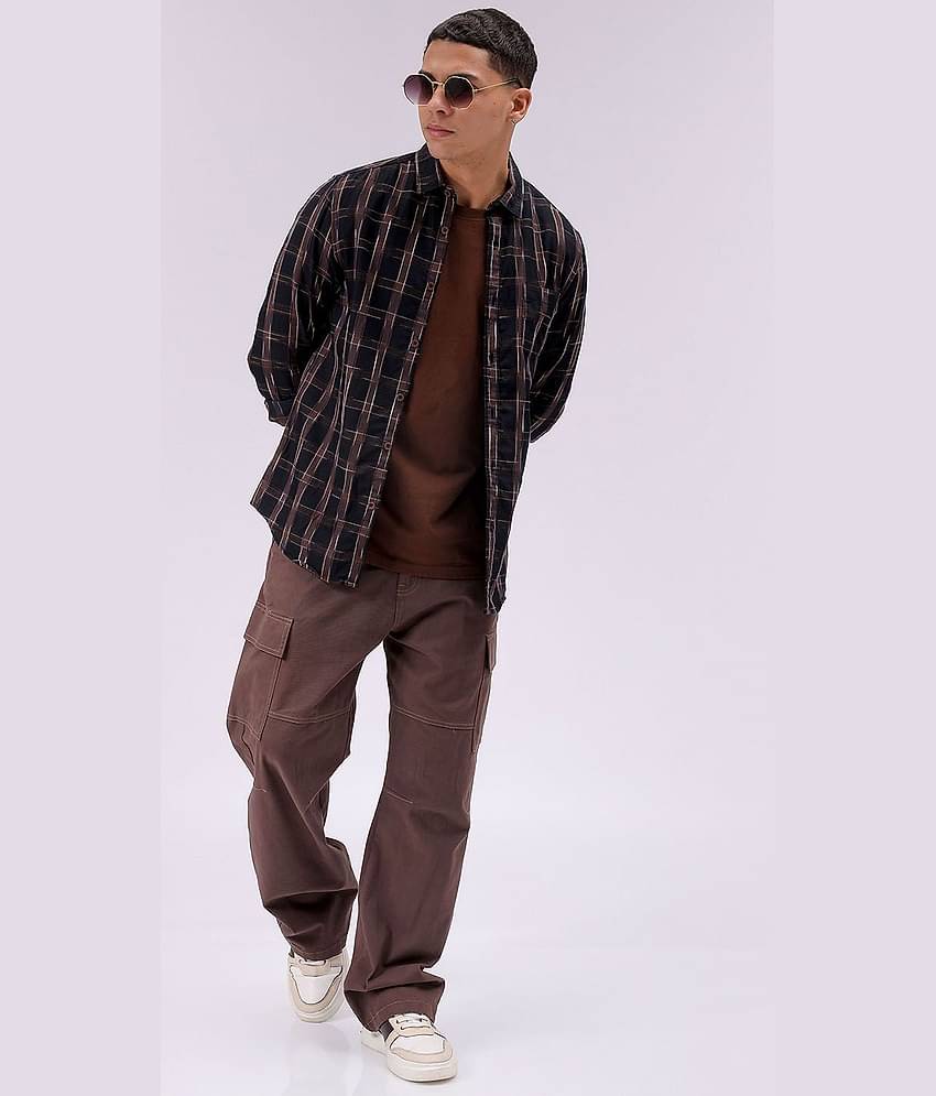 The Indian Garage Co Men Cutaway Collar Checked Cotton Slim Fit Casual Shirt