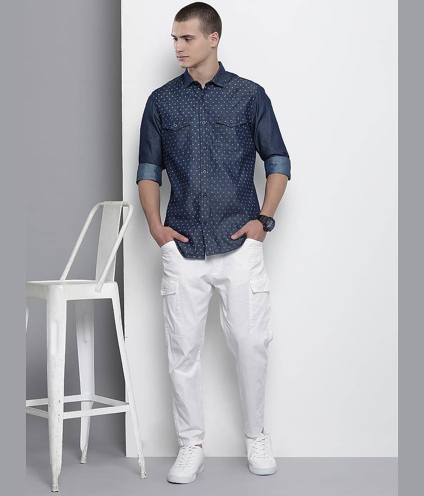 The Indian Garage Co Slim Fit Printed Cotton Casual Denim Shirt