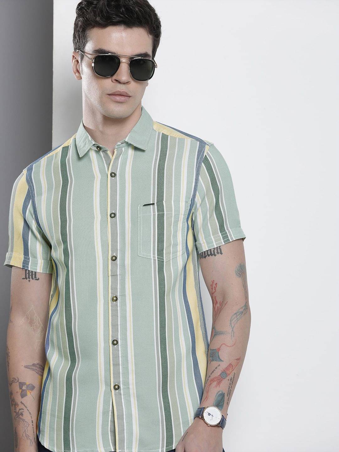     			The Indian Garage Co Men Slim Fit Opaque Striped Casual Shirt
