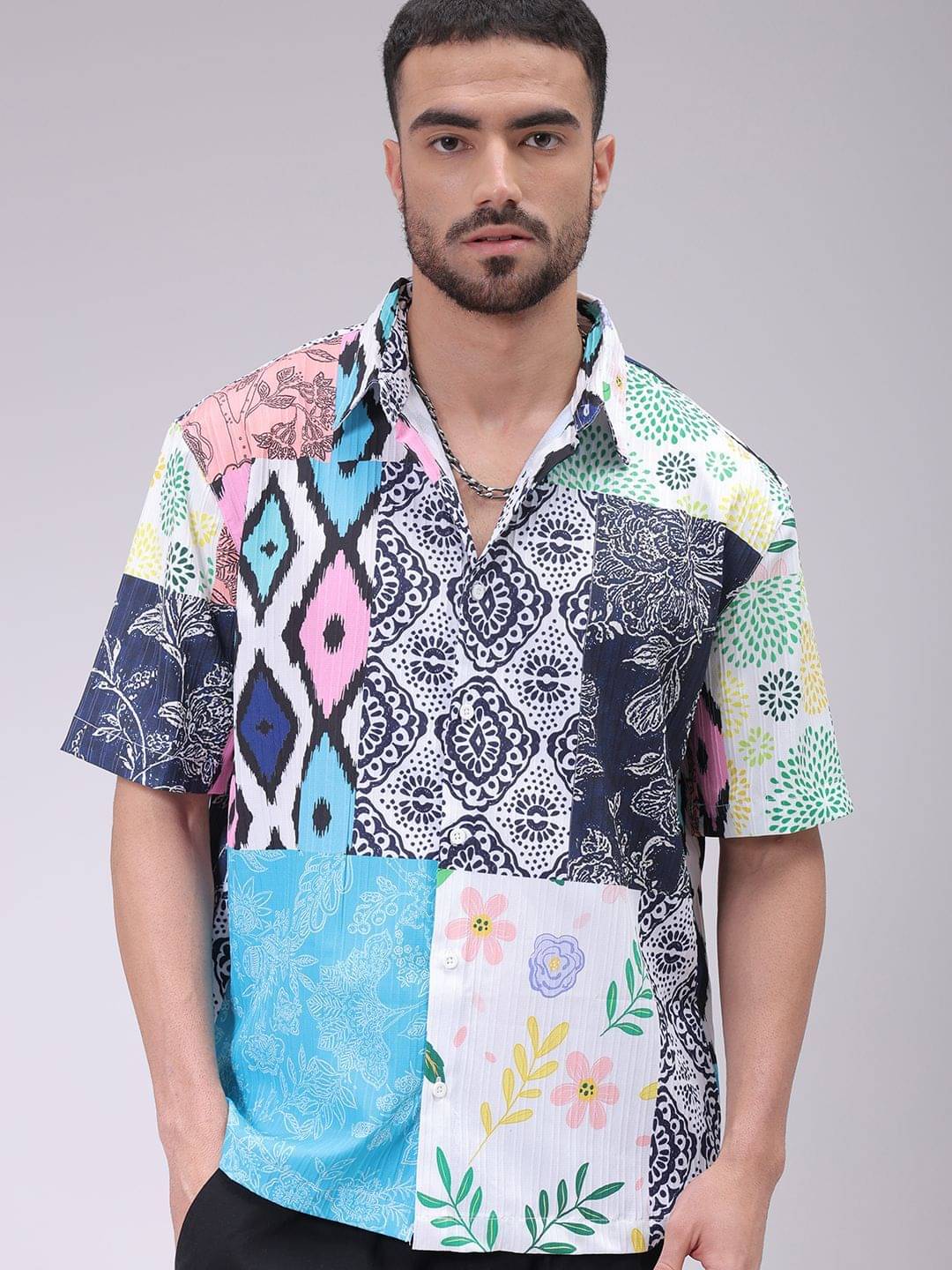 The Indian Garage Co Men Cutaway Collar Ethnic Motifs Printed Boxy Casual Shirt The Indian Garage Co Men Cutaway Collar Ethnic Motifs Printed Boxy Casual Shirt
