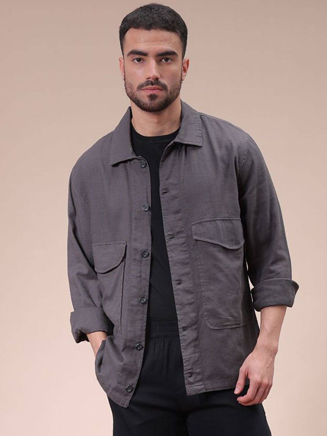 The Indian Garage Co Men Cutaway Collar Solid Casual Shirt The Indian Garage Co Men Cutaway Collar Solid Casual Shirt