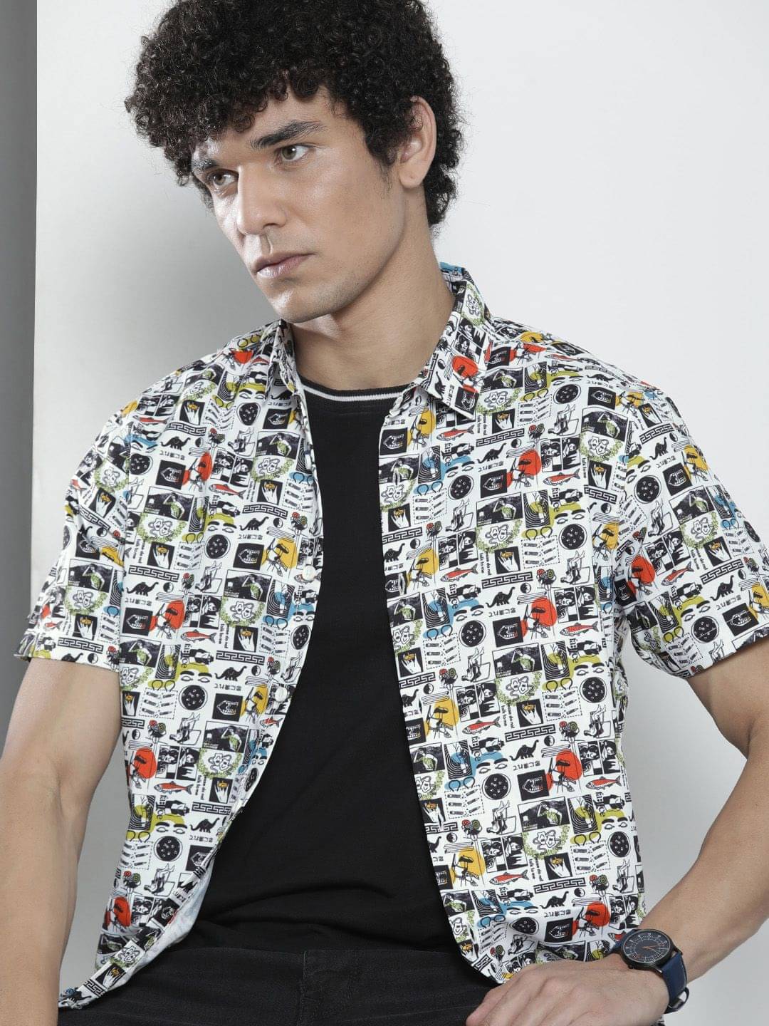     			The Indian Garage Co Men White Graphic Printed Casual Shirt