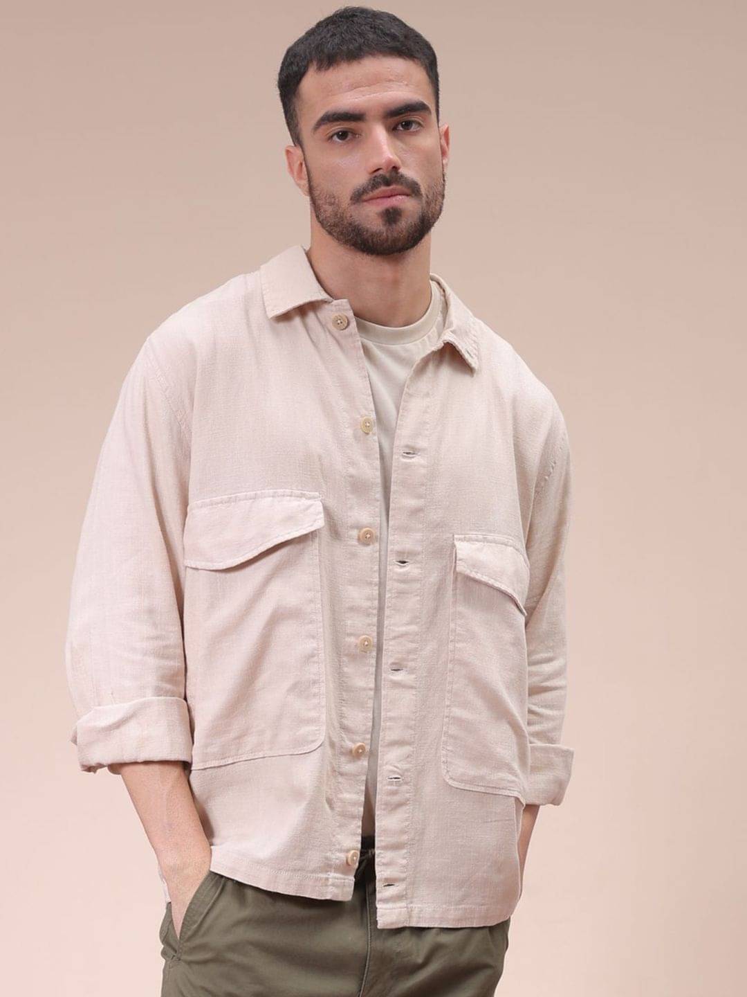 The Indian Garage Co Men Cutaway Collar Solid Casual Shirt     			The Indian Garage Co Men Cutaway Collar Solid Casual Shirt
