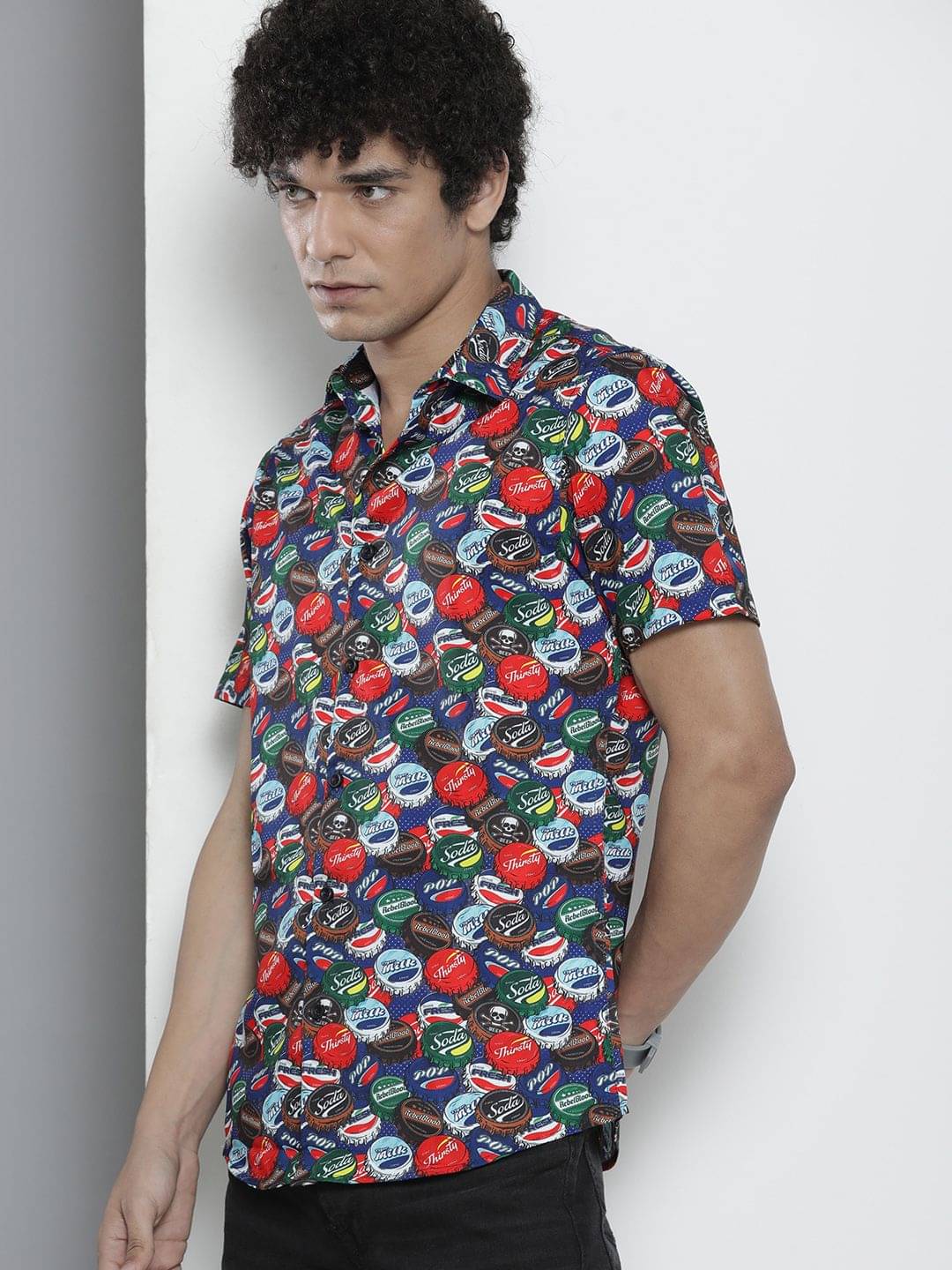 The Indian Garage Co Men Blue Conversational Printed Casual Shirt The Indian Garage Co Men Blue Conversational Printed Casual Shirt