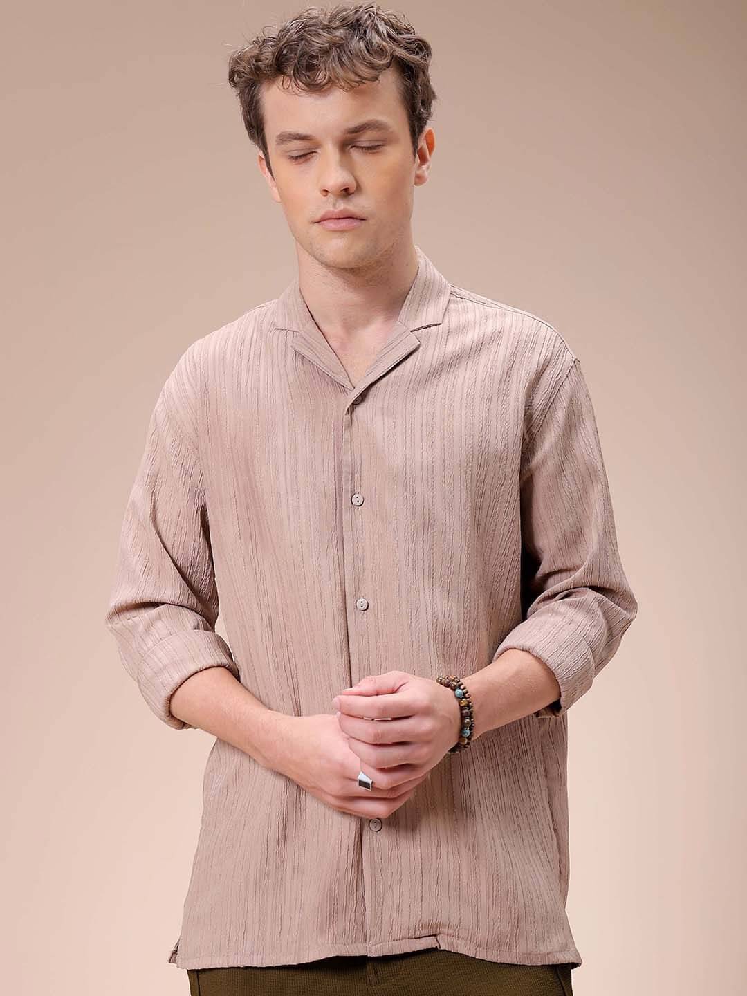     			The Indian Garage Co Men Cuban Collar Textured Relaxed Fit Casual Shirt