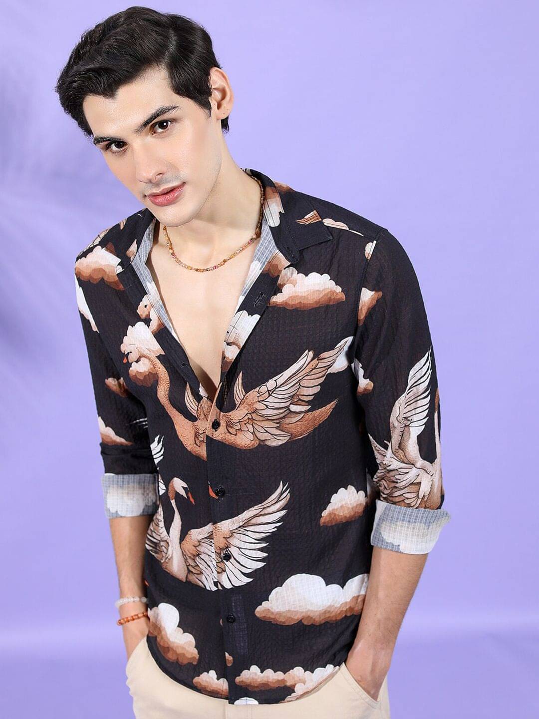 The Indian Garage Co Conversational Printed Spread Collar Slim Fit Opaque Casual Shirt The Indian Garage Co Conversational Printed Spread Collar Slim Fit Opaque Casual Shirt