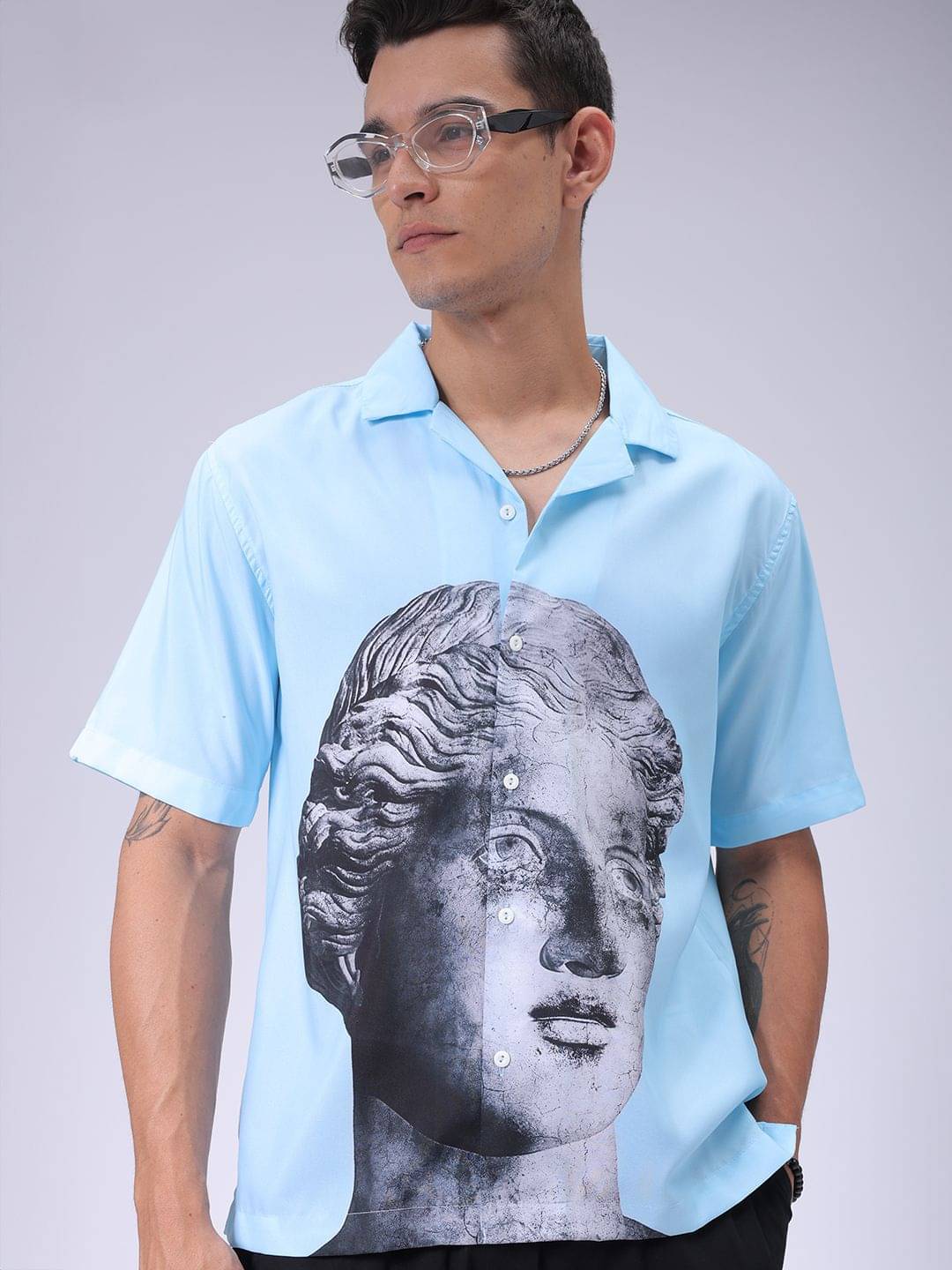     			The Indian Garage Co Men Cuban Collar Graphic Printed Oversized Casual Shirt