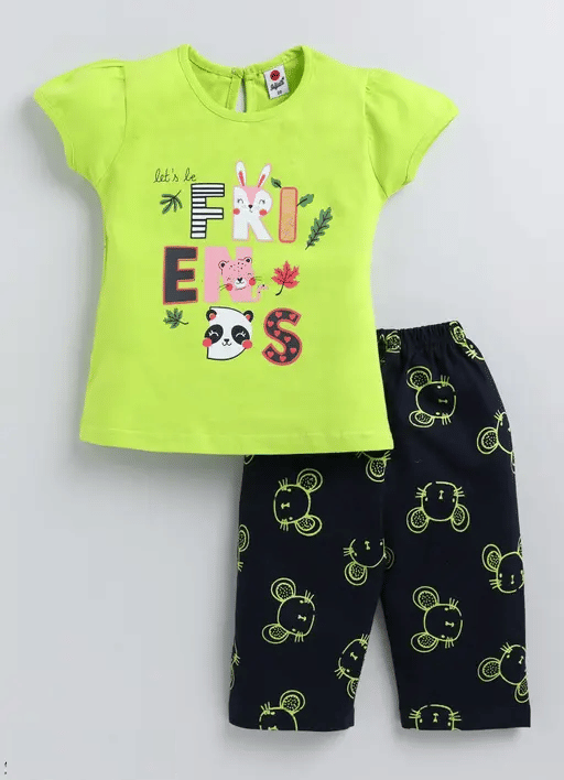 VELION Pack of 1 Girls Cotton Blend Top With Pajama ( Green )