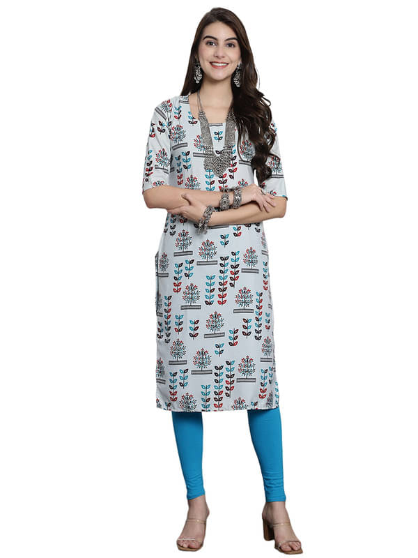     			1 Stop Fashion Pack of 1 Crepe Printed Straight Women's Kurti - ( Grey )