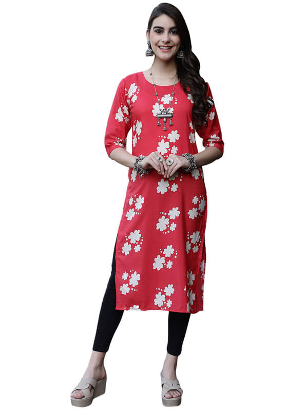     			1 Stop Fashion Pack of 1 Crepe Printed Straight Women's Kurti - ( Red )