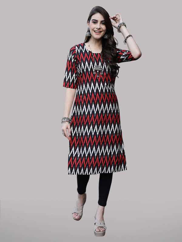 1 Stop Fashion Pack of 1 Crepe Printed Straight Women's Kurti - ( Red & Blue ) 1 Stop Fashion Pack of 1 Crepe Printed Straight Women's Kurti - ( Red & Blue )