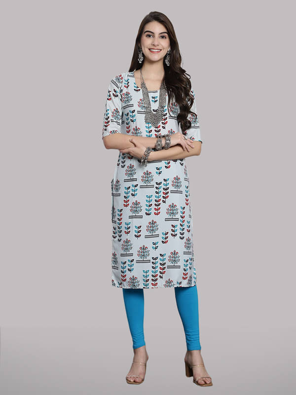 1 Stop Fashion Pack of 1 Crepe Printed Straight Women's Kurti - ( Grey Melange ) 1 Stop Fashion Pack of 1 Crepe Printed Straight Women's Kurti - ( Grey Melange )