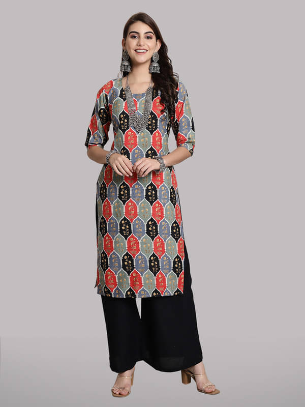 1 Stop Fashion Pack of 1 Crepe Printed Straight Women's Kurti - ( Multicolor1 ) 1 Stop Fashion Pack of 1 Crepe Printed Straight Women's Kurti - ( Multicolor1 )