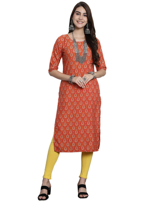     			1 Stop Fashion Pack of 1 Crepe Printed Straight Women's Kurti - ( Orange )