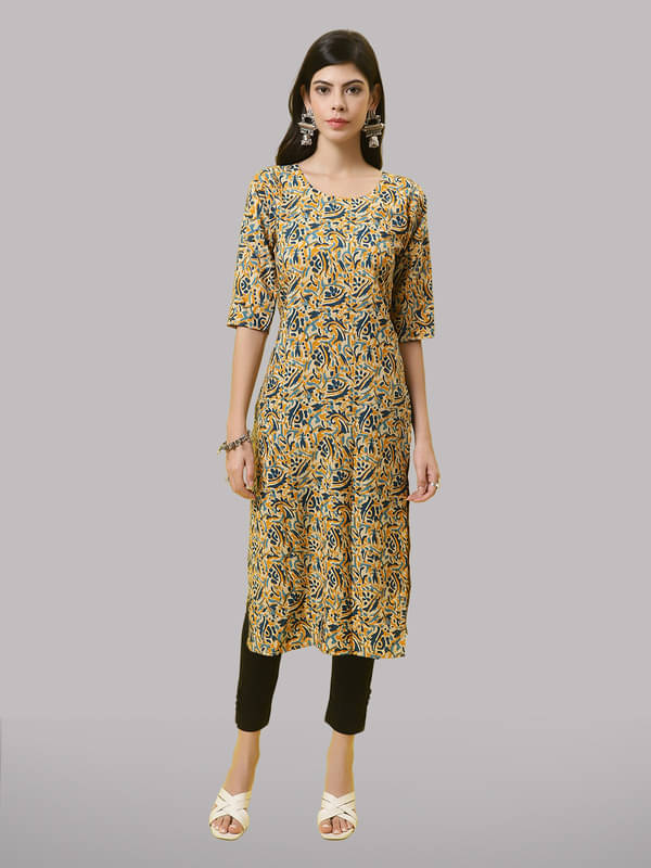     			1 Stop Fashion Pack of 1 Crepe Printed Straight Women's Kurti - ( Yellow & Black )