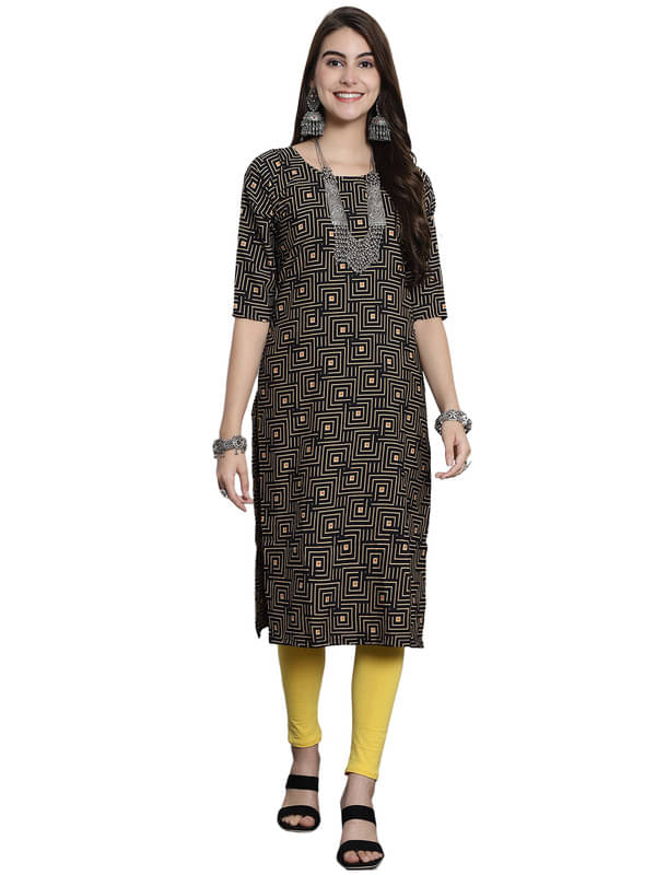     			1 Stop Fashion Pack of 1 Crepe Printed Straight Women's Kurti - ( Black )