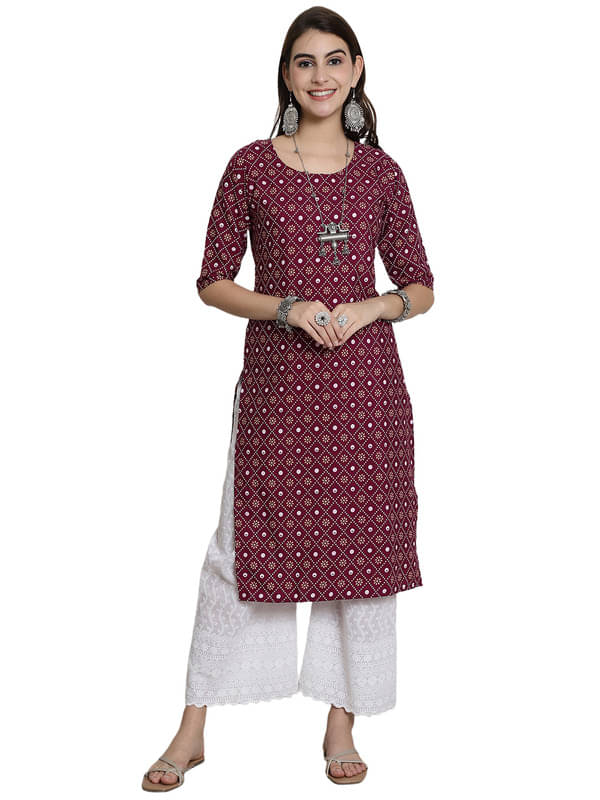 1 Stop Fashion Pack of 1 Crepe Printed Straight Women's Kurti - ( Purple )     			1 Stop Fashion Pack of 1 Crepe Printed Straight Women's Kurti - ( Purple )