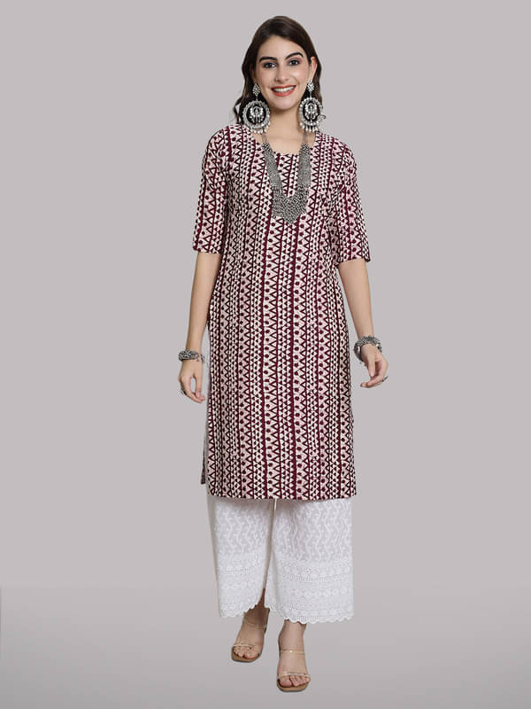     			1 Stop Fashion Pack of 1 Crepe Printed Straight Women's Kurti - ( Wine )