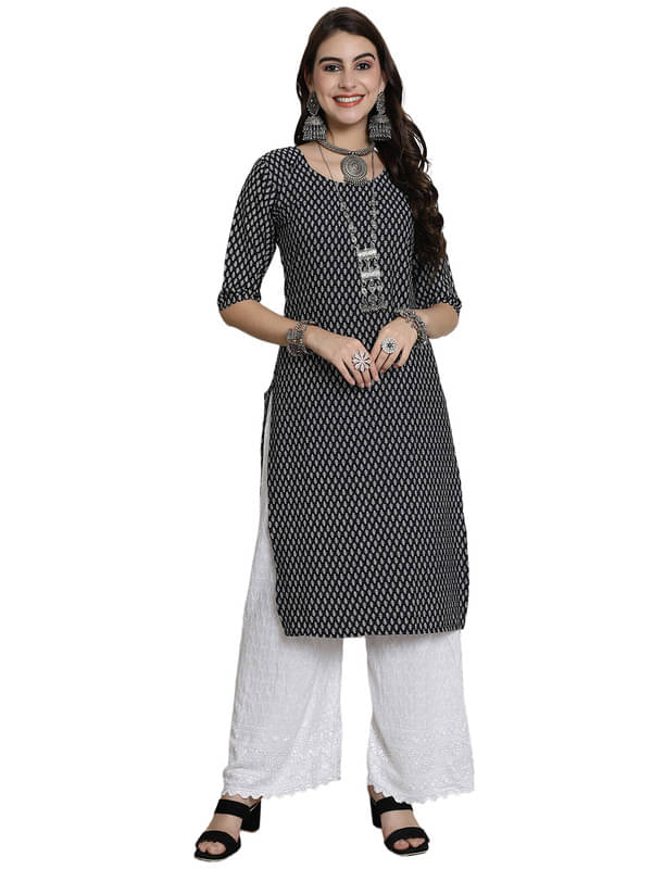     			1 Stop Fashion Pack of 1 Crepe Printed Straight Women's Kurti - ( Black )