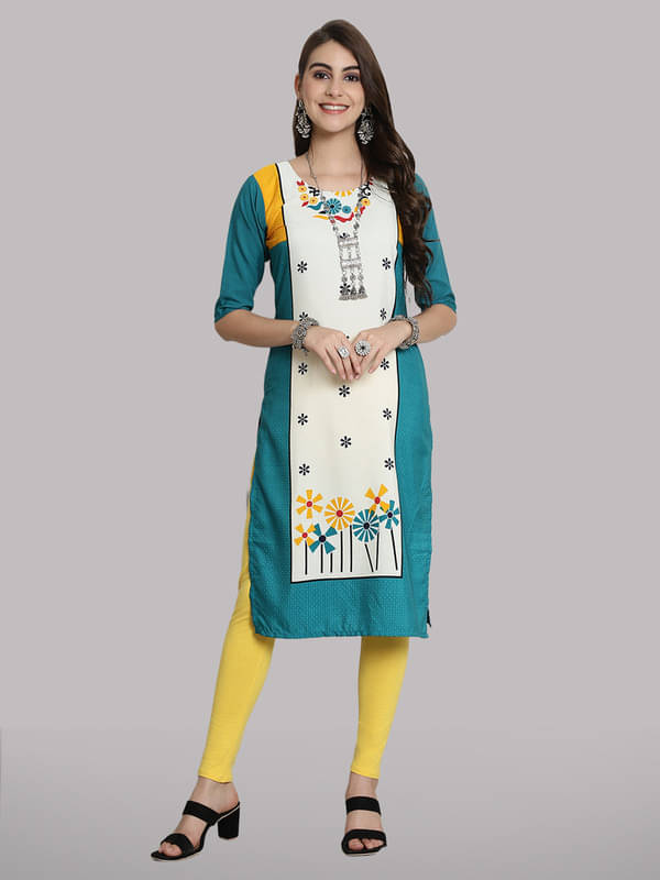 1 Stop Fashion Pack of 1 Crepe Printed Straight Women's Kurti - ( Multicoloured ) 1 Stop Fashion Pack of 1 Crepe Printed Straight Women's Kurti - ( Multicoloured )