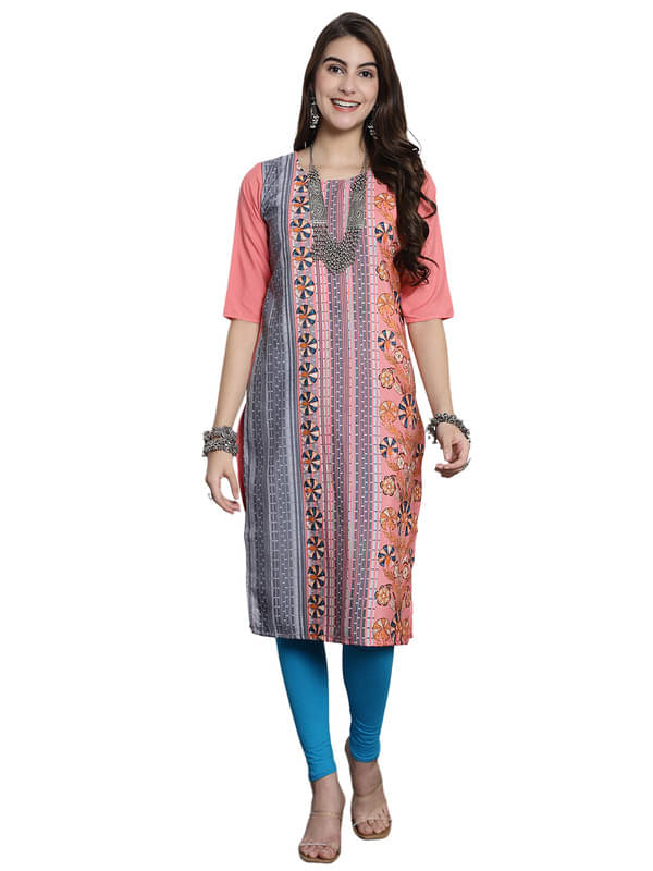 1 Stop Fashion Pack of 1 Crepe Printed Nayra Women's Kurti - ( Pink )     			1 Stop Fashion Pack of 1 Crepe Printed Nayra Women's Kurti - ( Pink )