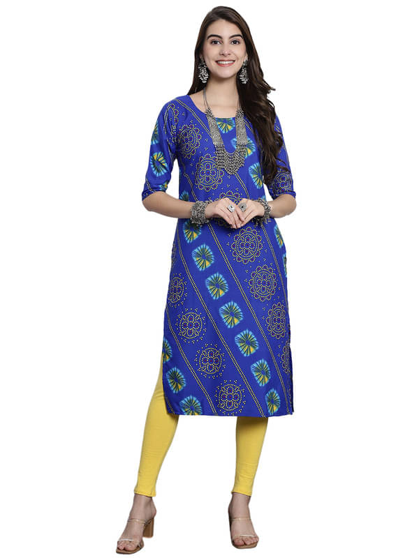     			1 Stop Fashion Pack of 1 Crepe Printed Straight Women's Kurti - ( Blue )