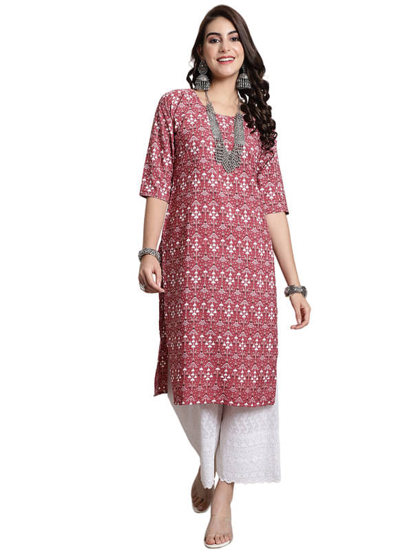 1 Stop Fashion Pack of 1 Crepe Printed Straight Women's Kurti - ( Fluorescent Pink ) 1 Stop Fashion Pack of 1 Crepe Printed Straight Women's Kurti - ( Fluorescent Pink )