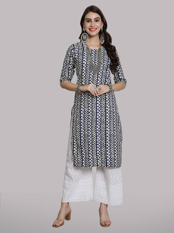 1 Stop Fashion Pack of 1 Crepe Printed Straight Women's Kurti - ( Blue )     			1 Stop Fashion Pack of 1 Crepe Printed Straight Women's Kurti - ( Blue )