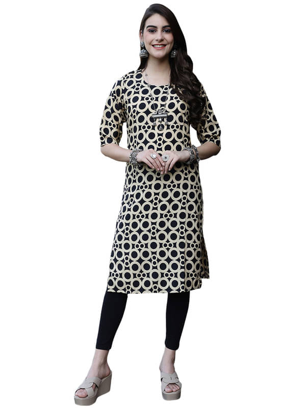 1 Stop Fashion Pack of 1 Crepe Printed Straight Women's Kurti - ( Black ) 1 Stop Fashion Pack of 1 Crepe Printed Straight Women's Kurti - ( Black )