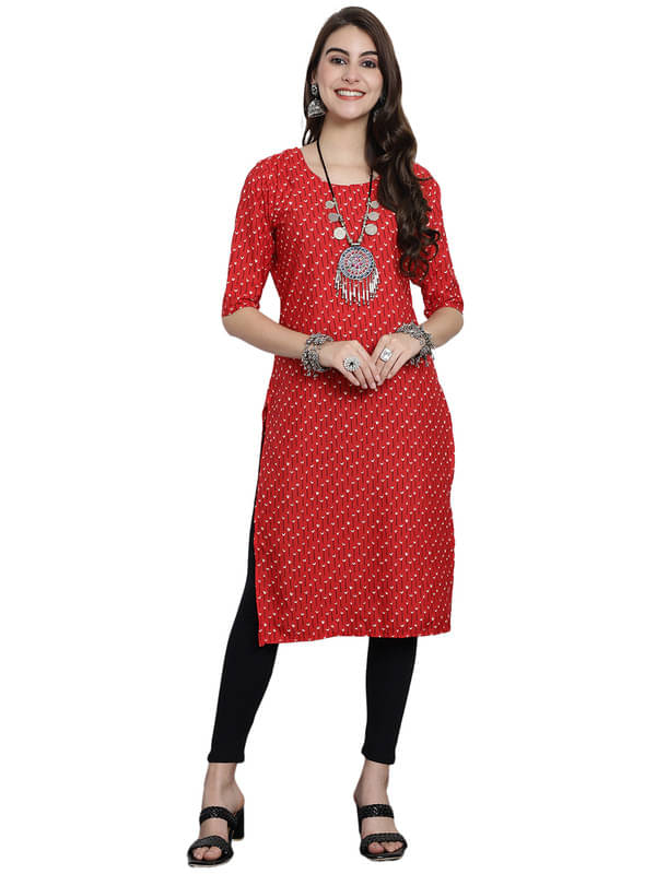 1 Stop Fashion Pack of 1 Crepe Printed Straight Women's Kurti - ( Red ) 1 Stop Fashion Pack of 1 Crepe Printed Straight Women's Kurti - ( Red )