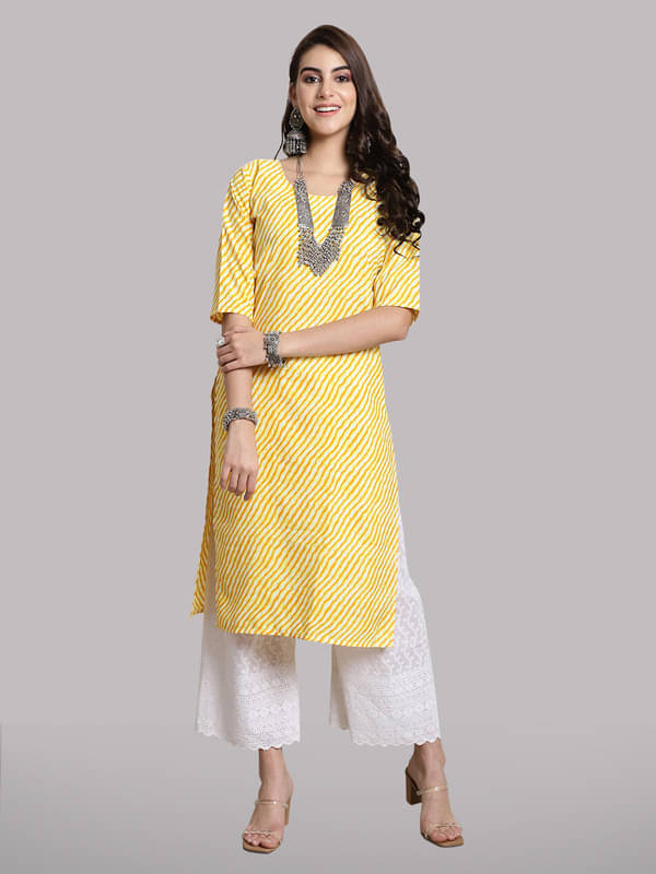 1 Stop Fashion Pack of 1 Crepe Printed Straight Women's Kurti - ( Yellow ) 1 Stop Fashion Pack of 1 Crepe Printed Straight Women's Kurti - ( Yellow )