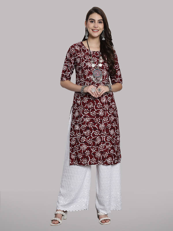 1 Stop Fashion Pack of 1 Crepe Printed Straight Women's Kurti - ( Purple ) 1 Stop Fashion Pack of 1 Crepe Printed Straight Women's Kurti - ( Purple )