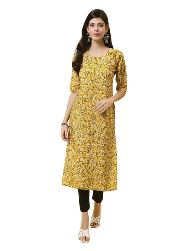    			1 Stop Fashion Pack of 1 Crepe Printed Straight Women's Kurti - ( Yellow )