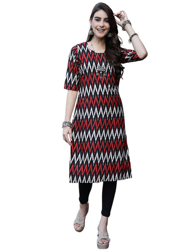 1 Stop Fashion Pack of 1 Crepe Printed Straight Women's Kurti - ( Red & Blue ) 1 Stop Fashion Pack of 1 Crepe Printed Straight Women's Kurti - ( Red & Blue )