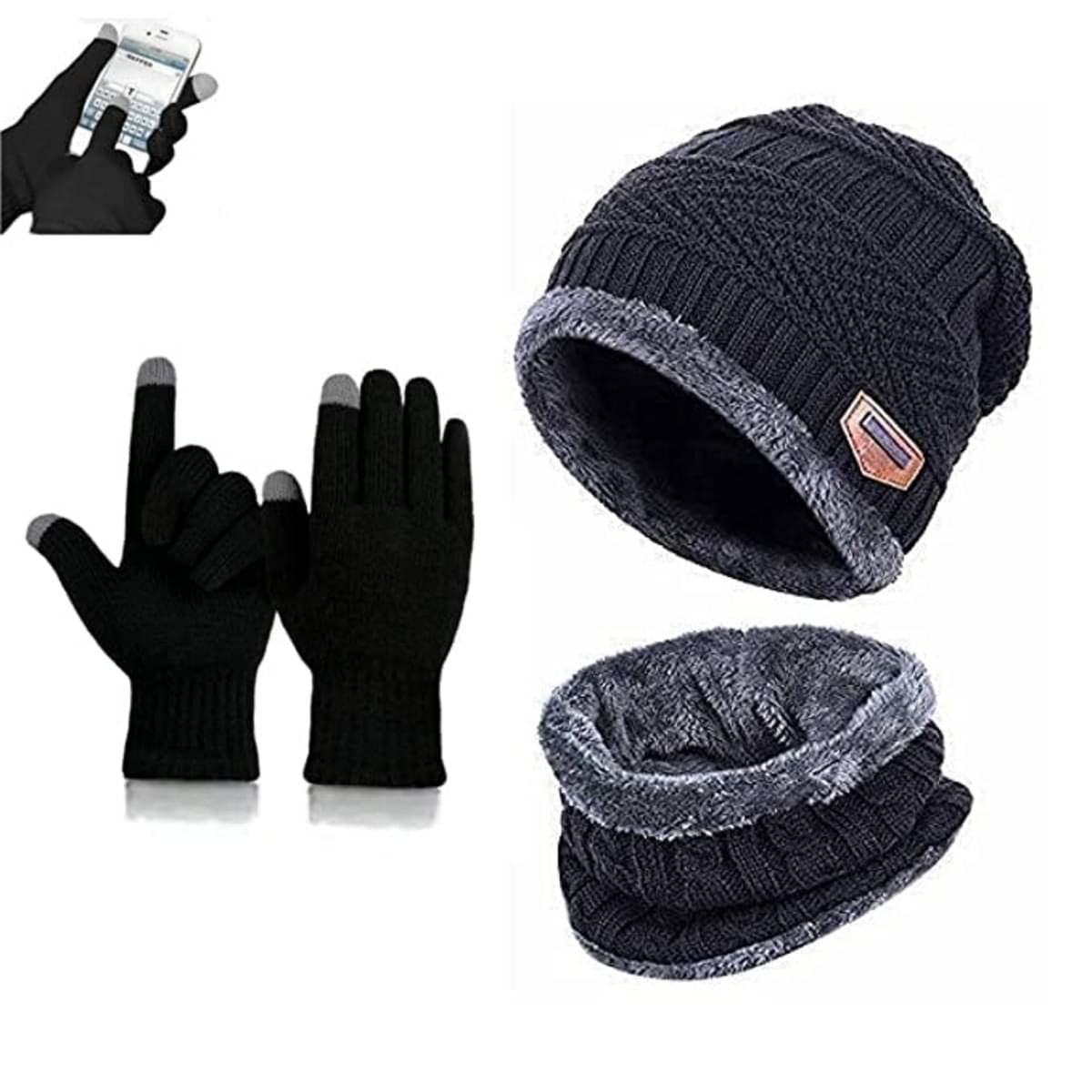     			BAYEMA Pack of 3 Woollen Men's Cap ( Black )