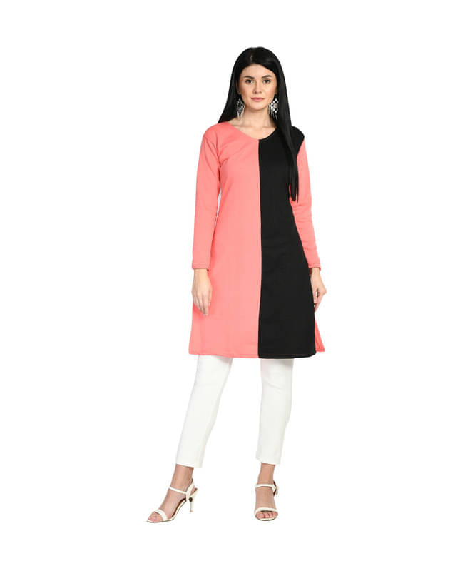 Indistar Pack of 1 Woollen Colorblock Straight Women's Kurti - ( Pink ) Indistar Pack of 1 Woollen Colorblock Straight Women's Kurti - ( Pink )