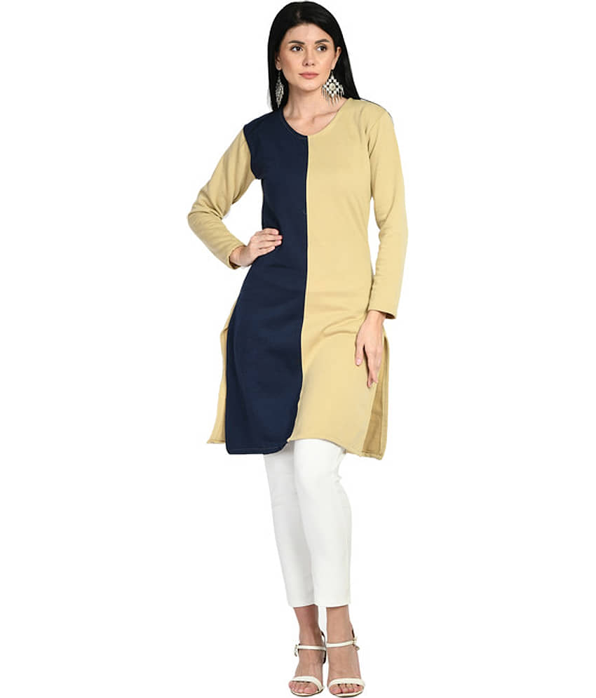 Indistar Pack of 1 Woollen Colorblock Straight Women's Kurti - ( Beige ) - Kurtis, Tunics | Buy online on ZillyBuy