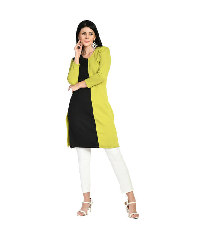 Indistar Pack of 1 Woollen Colorblock Straight Women's Kurti - ( Black ) - Kurtis, Tunics | Buy online on ZillyBuy