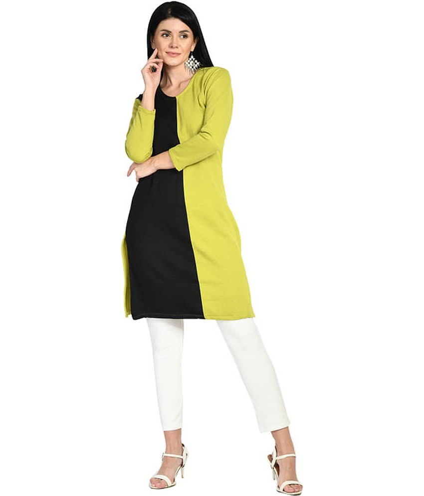 Indistar Pack of 1 Woollen Colorblock Straight Women's Kurti - ( Black ) - Kurtis, Tunics | Buy online on ZillyBuy