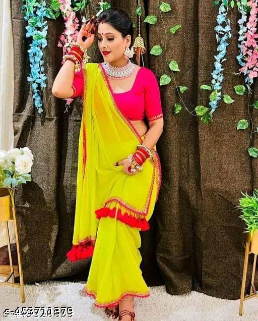 Kalpana Creation Georgette Solid Saree With Unstitched Blouse Piece ( Multicolor ) Kalpana Creation Georgette Solid Saree With Unstitched Blouse Piece ( Multicolor )