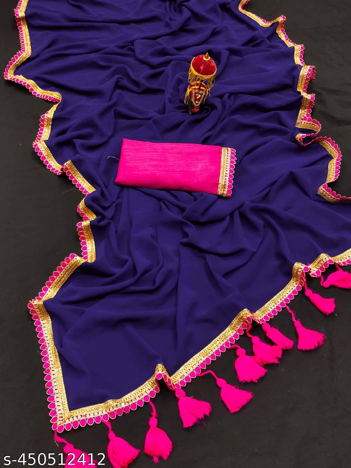 Kalpana Creation Georgette Solid Saree With Unstitched Blouse Piece ( Multicolor ) Kalpana Creation Georgette Solid Saree With Unstitched Blouse Piece ( Multicolor )