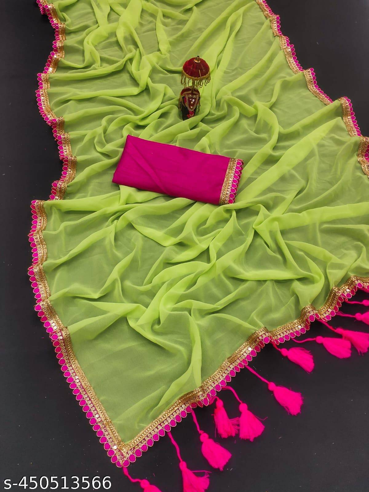 Kalpana Creation Georgette Solid Saree With Unstitched Blouse Piece ( Multicolor ) Kalpana Creation Georgette Solid Saree With Unstitched Blouse Piece ( Multicolor )