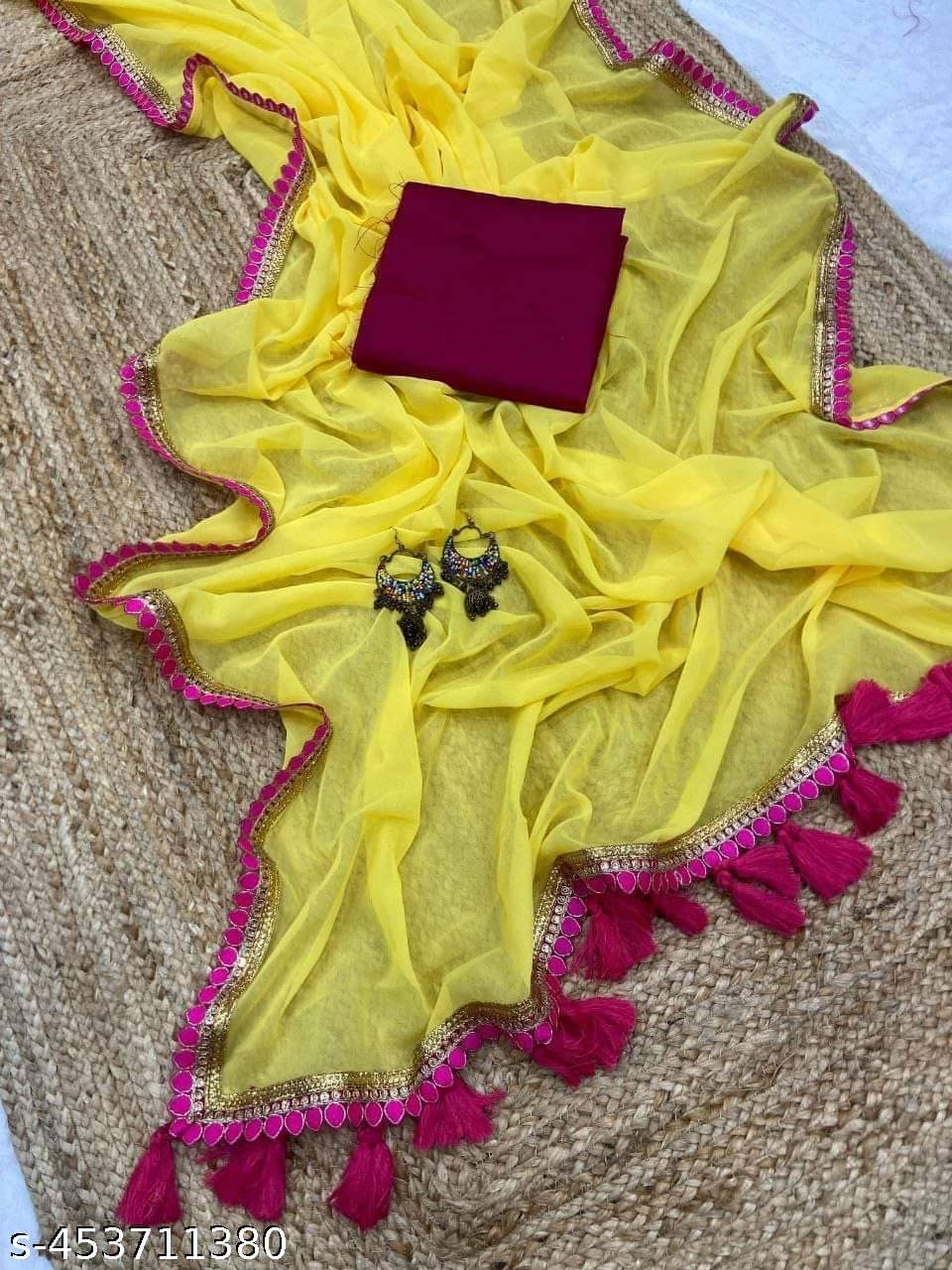 Kalpana Creation Georgette Solid Saree With Unstitched Blouse Piece ( Multicolor ) Kalpana Creation Georgette Solid Saree With Unstitched Blouse Piece ( Multicolor )