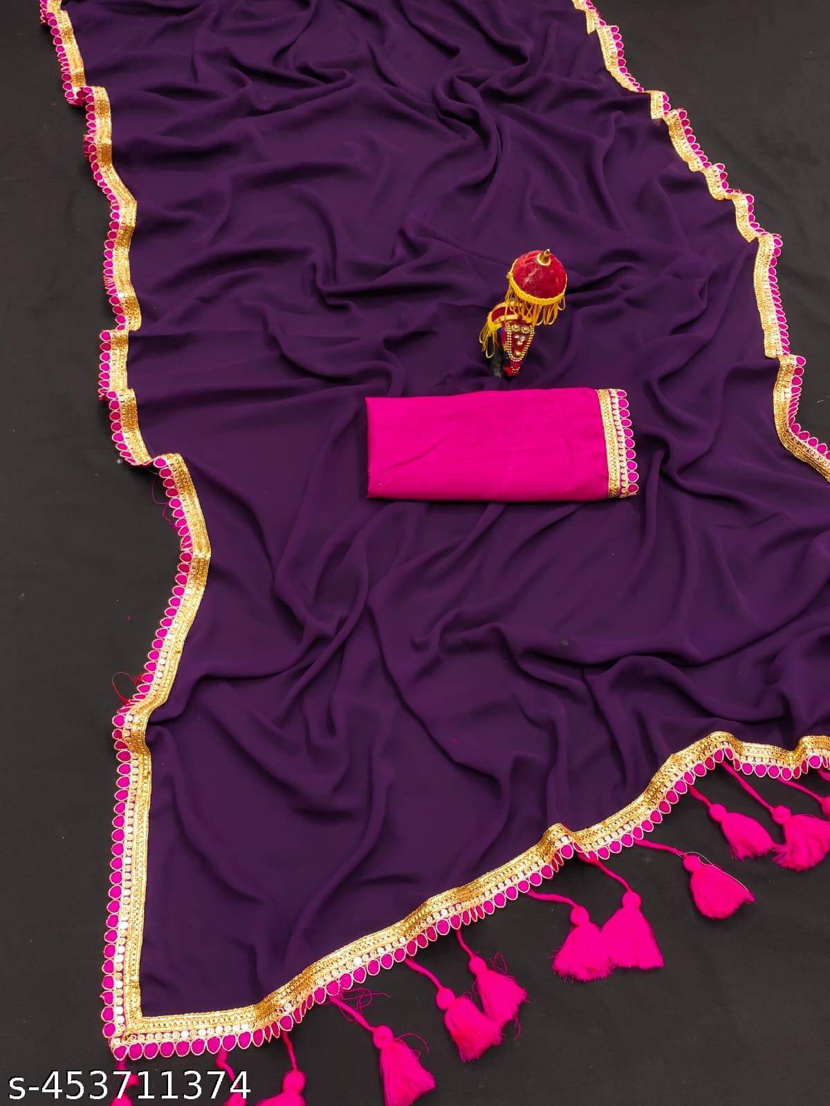     			Kalpana Creation Georgette Solid Saree With Unstitched Blouse Piece ( Multicolor )