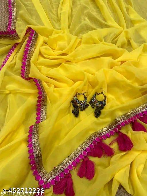     			Kalpana Creation Georgette Solid Saree With Unstitched Blouse Piece ( Multicolor )