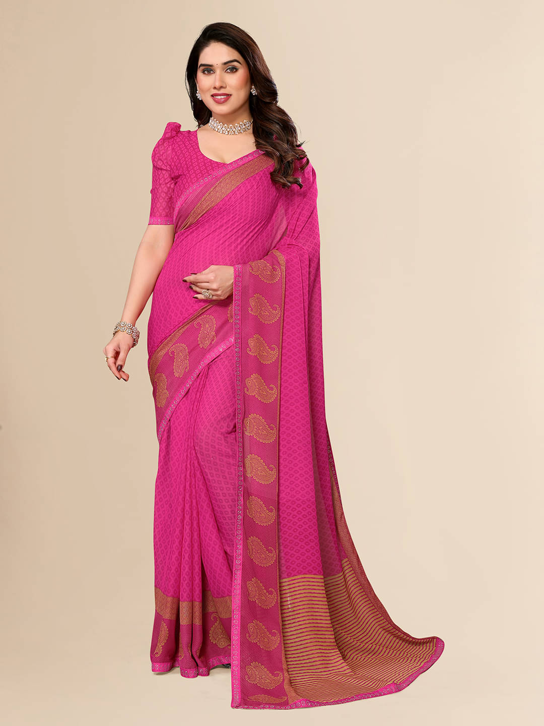 Kashvi Sarees Georgette Printed Saree With Unstitched Blouse Piece ( Rani ) Kashvi Sarees Georgette Printed Saree With Unstitched Blouse Piece ( Rani )