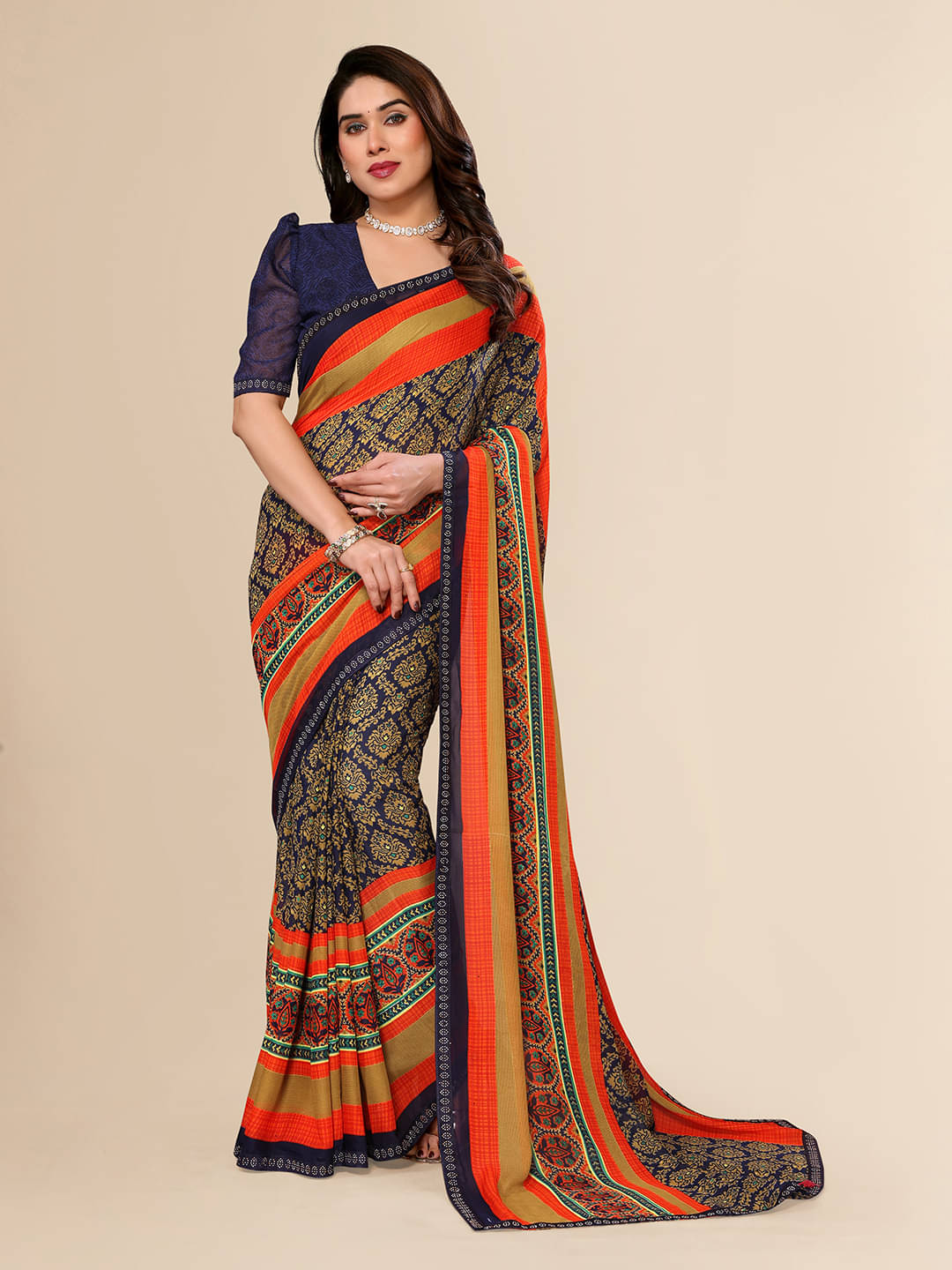 Kashvi Sarees Georgette Printed Saree With Unstitched Blouse Piece ( Orange ) Kashvi Sarees Georgette Printed Saree With Unstitched Blouse Piece ( Orange )