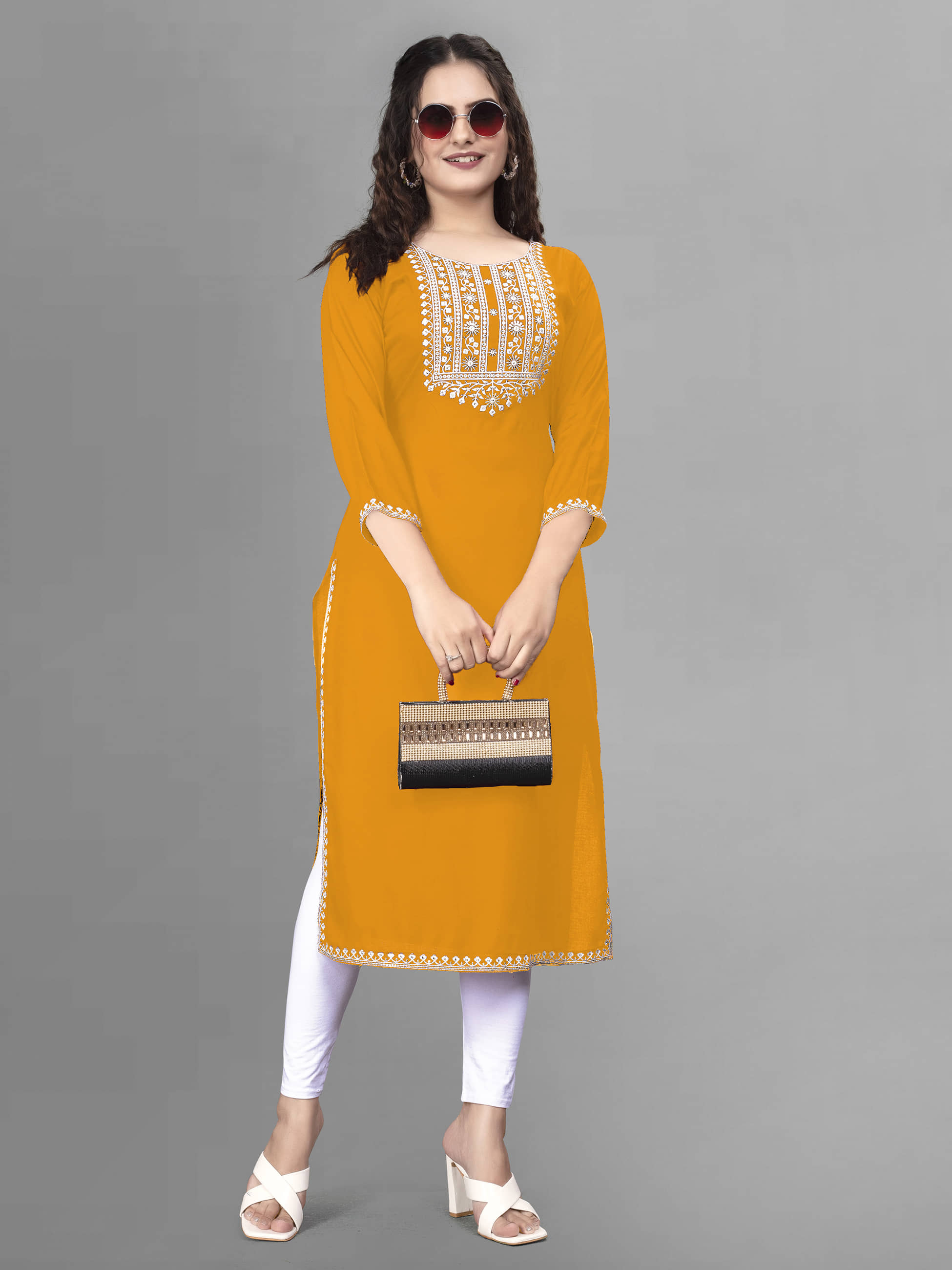 PATBRO Rayon Embroidered Straight Women's Kurti - Navy Blue ( Pack of 1 ) - Kurtis, Tunics | Buy online on ZillyBuy